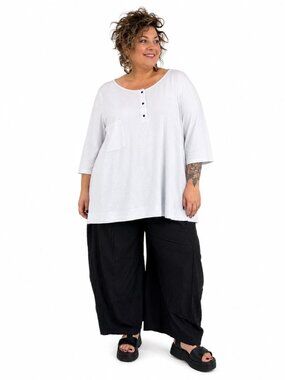 Alembika Womens White Tunic Blouse Top 3/4 Sleeves Viscose Artsy Size 7/US 18-20